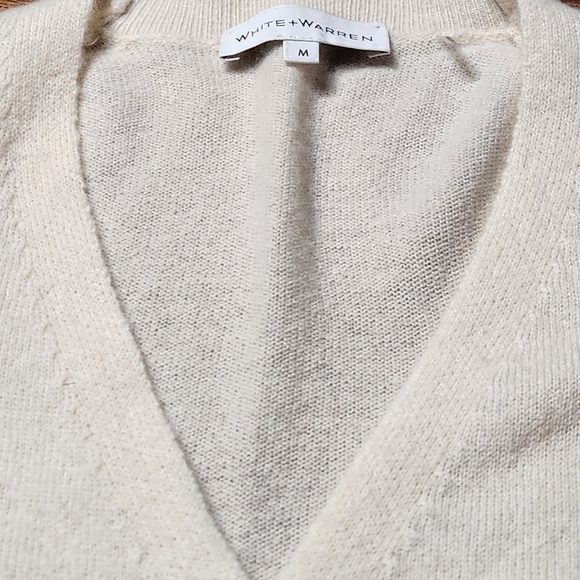 White + Warren 100% Cashmere Wrap Sweater Ivory M Lightweight Structured Knit - Picture 4 of 12